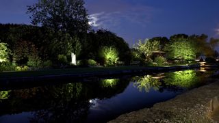 Teichanlage mit beleuchteten Pflanzen, Rainpro