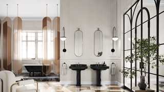 Badezimmer mit schwarzen Sanitärobjekten, Villeroy & Boch
