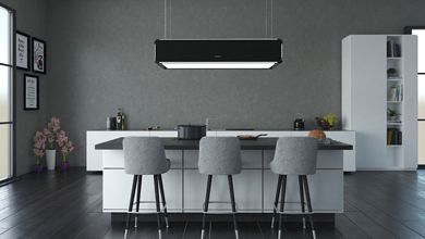 Deckenhaube, Lichtobjekt für Küche, Dunstabzug mit LED, Silverline, Lightline, moderne Küche