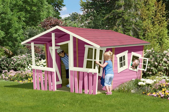 farbenfrohes Gartenhaus für Kinder, Delta Gartenholz